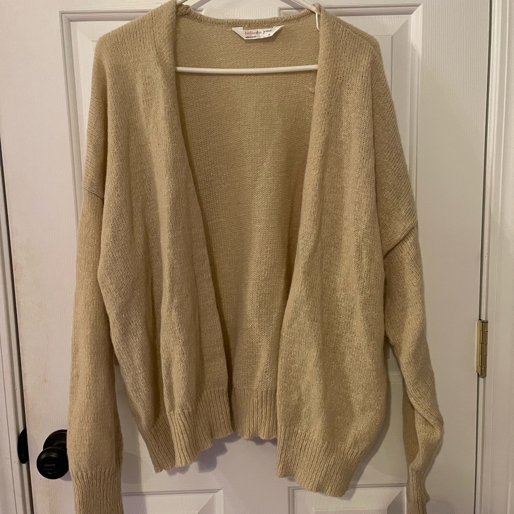Belle Du Jour Cream Cardigan Open Front Relaxed Fit